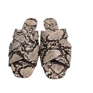 Qupid Ivory Brown Snake Print Slide Sandals 7 NWOT